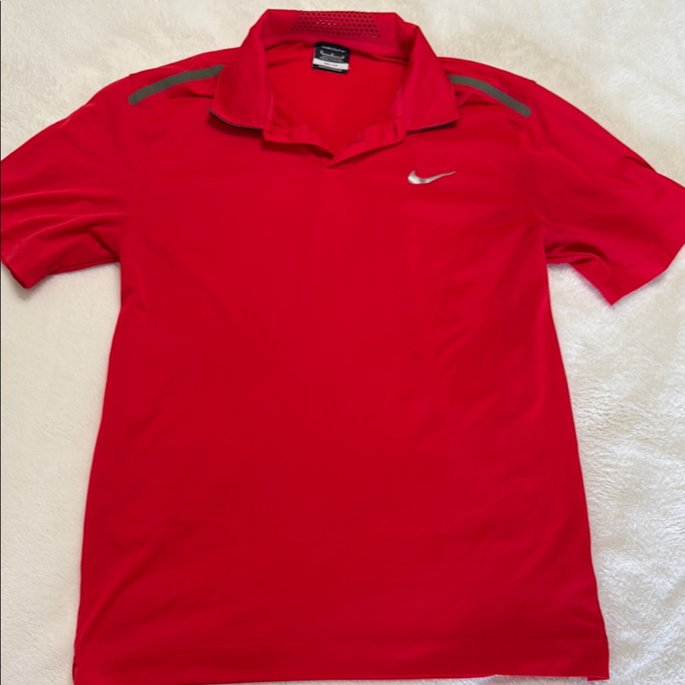 Nike Men's Red Polo Shirt- Golf Dri Fit